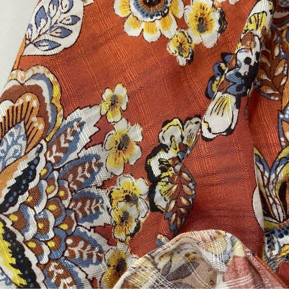 H.I.P Retro Orange Floral Duster Kimono Short Bell Sleeves Open Front Rayon M/L - Picture 10 of 12